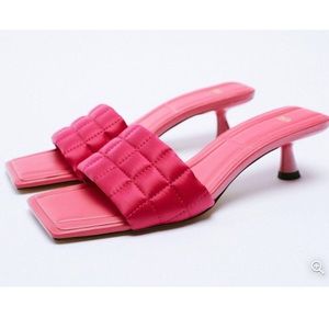 Zara quilted satin effect mules Pink size 10 NWT